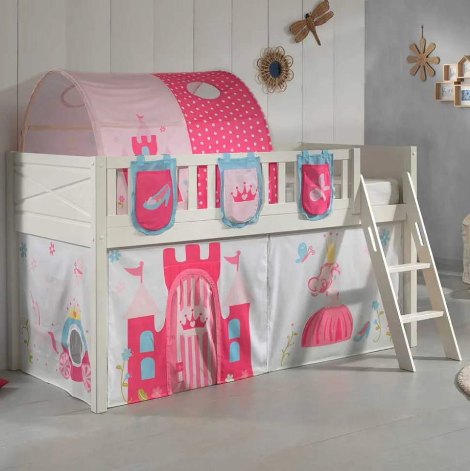 Prinzessin Spielbett Hochbett in Weiß - Brusetta