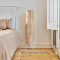 Rattan Stehleuchte aus Geflecht in Beige - Abelonia