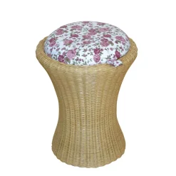 Rattan Wäschekorb & Hocker Ambros mit Polster Blumen-Motiv