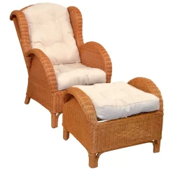Rattansessel & Fußhocker Set - Nesaris (zweiteilig)