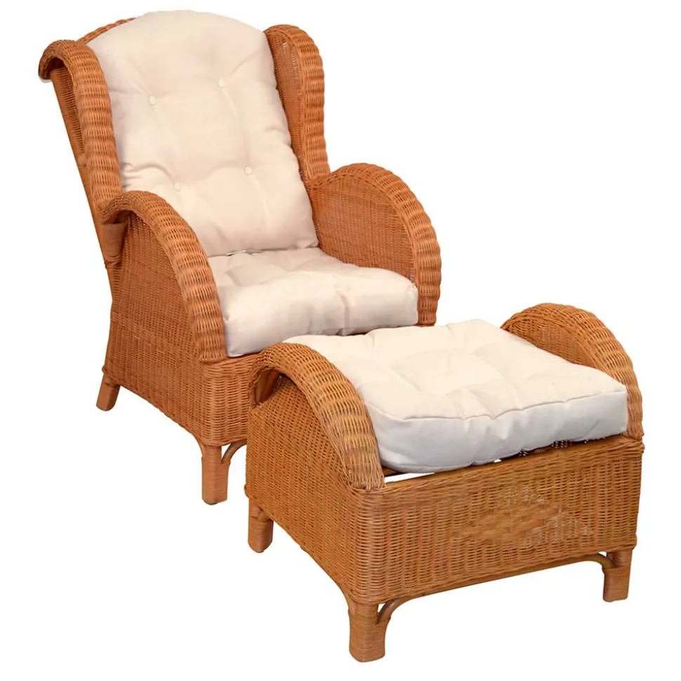 Rattansessel & Fußhocker Set - Nesaris (zweiteilig)