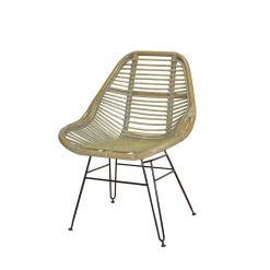 Rattanstuhl mit Eisengestell Lina in Grau & Schwarz