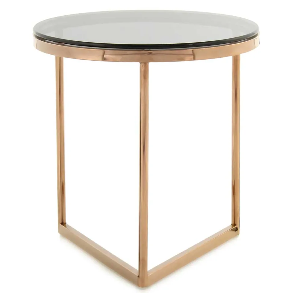 Rauchglas Beistelltisch mit Gestell in Rosegold - Shivan