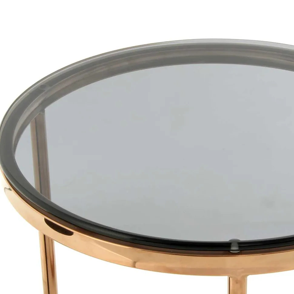 Rauchglas Beistelltisch mit Gestell in Rosegold - Shivan