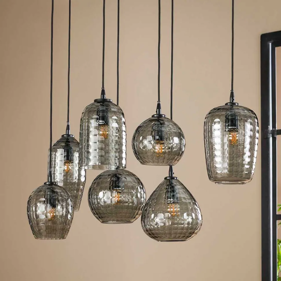 Rauchglas Hängeleuchte mit unterschiedlichen Schirmen - Troja