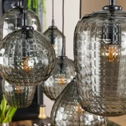 Rauchglas Hängeleuchte mit unterschiedlichen Schirmen - Troja