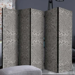 Raumteiler mit Mandala Motiv in Grau - Sololos