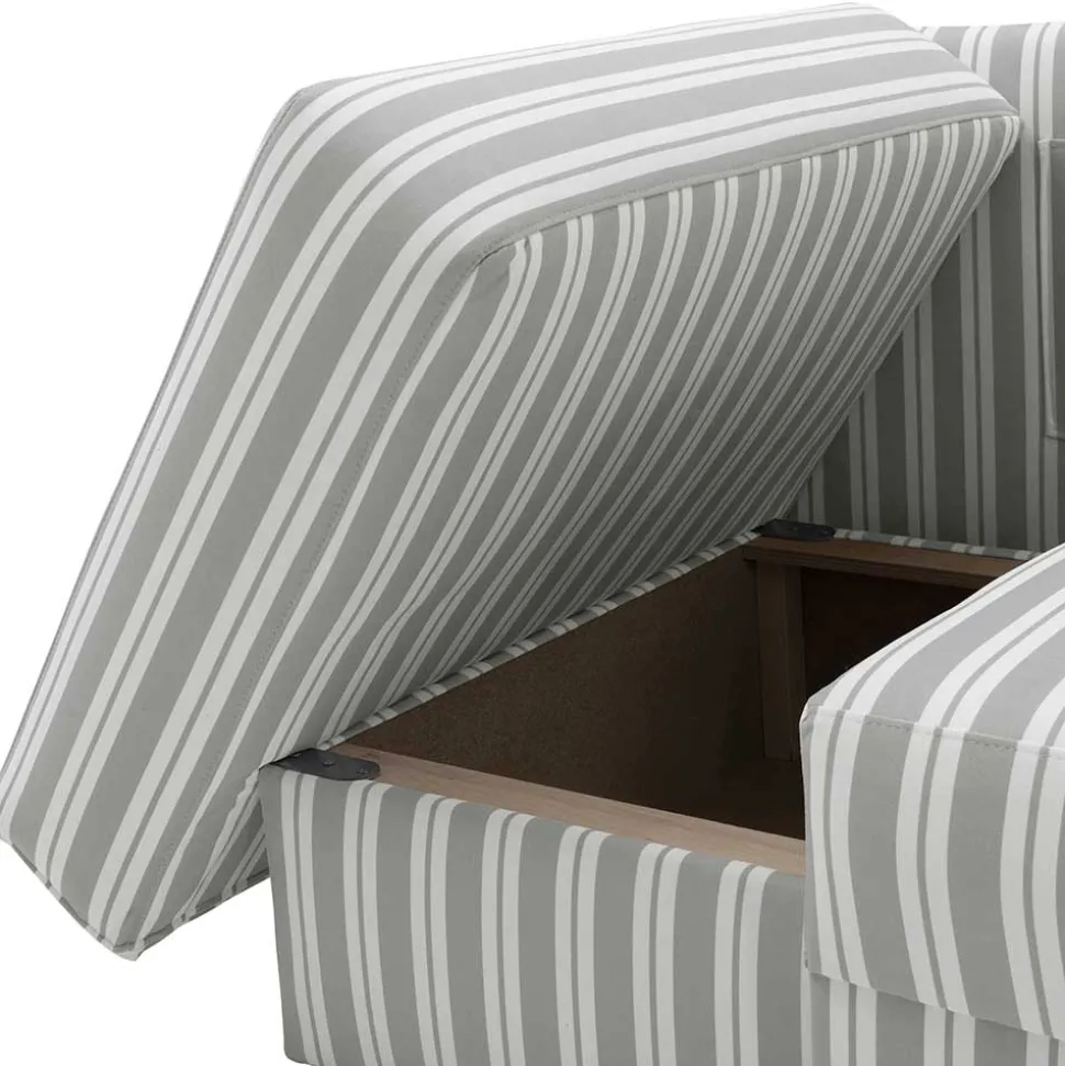 Recamiere in Hellgrau und Weiß gestreift - Estania