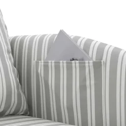 Recamiere in Hellgrau und Weiß gestreift - Estania