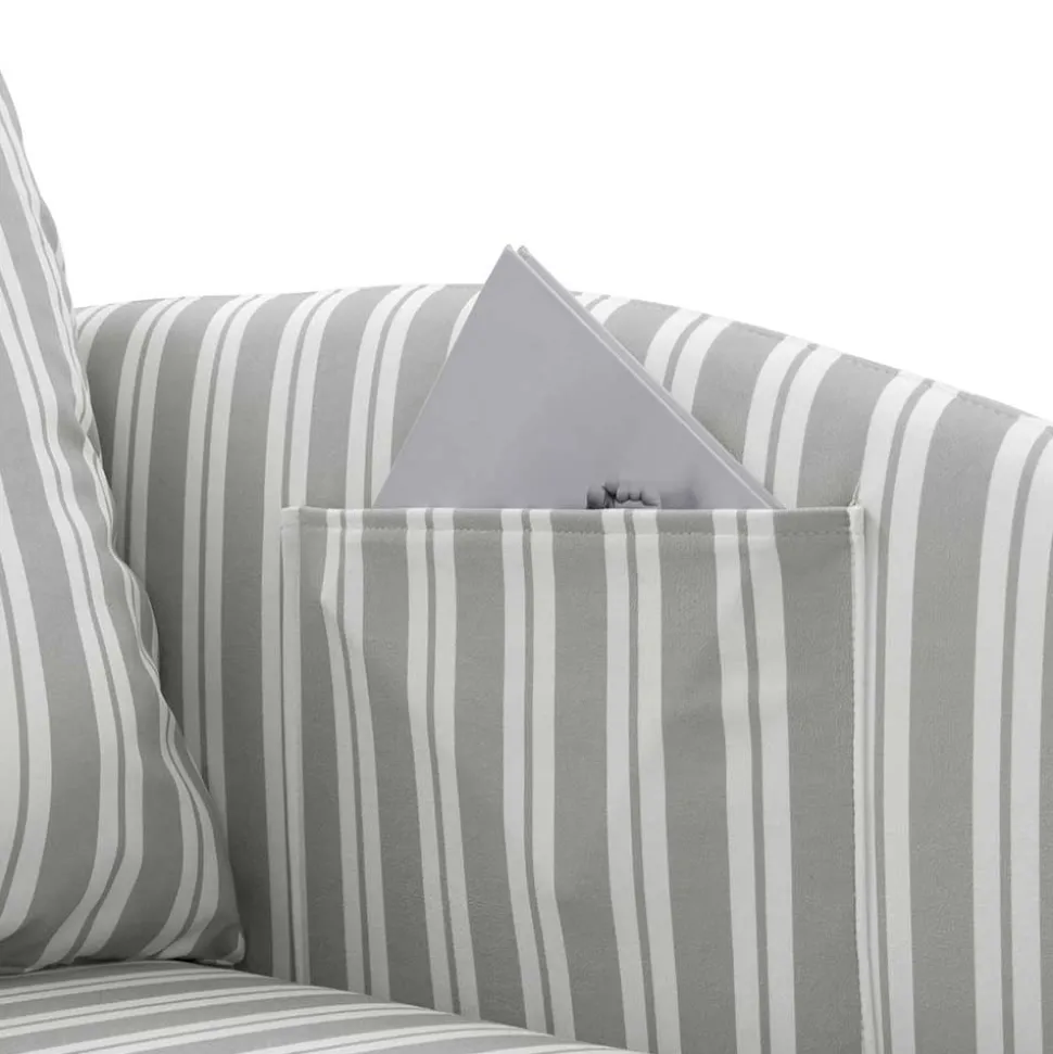 Recamiere in Hellgrau und Weiß gestreift - Estania