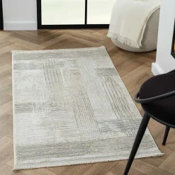 Rechteckiger Teppich in Creme und Hellgrau - Sascora