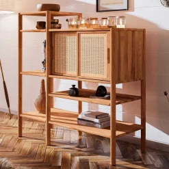 Regal aus Wildbuche mit zwei Schiebetüren - Indrya