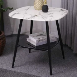 Retro Beistelltisch in Marmor Optik Weiß Grau - Salerno