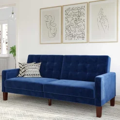 Retro Bettsofa in Blau Samt - Silvaria