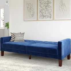 Retro Bettsofa in Blau Samt - Silvaria