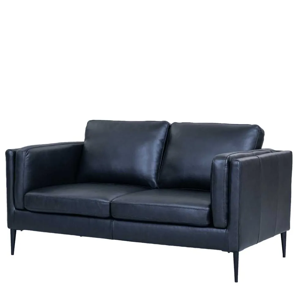 Retro Design Ledercouch in Schwarz - Griffina