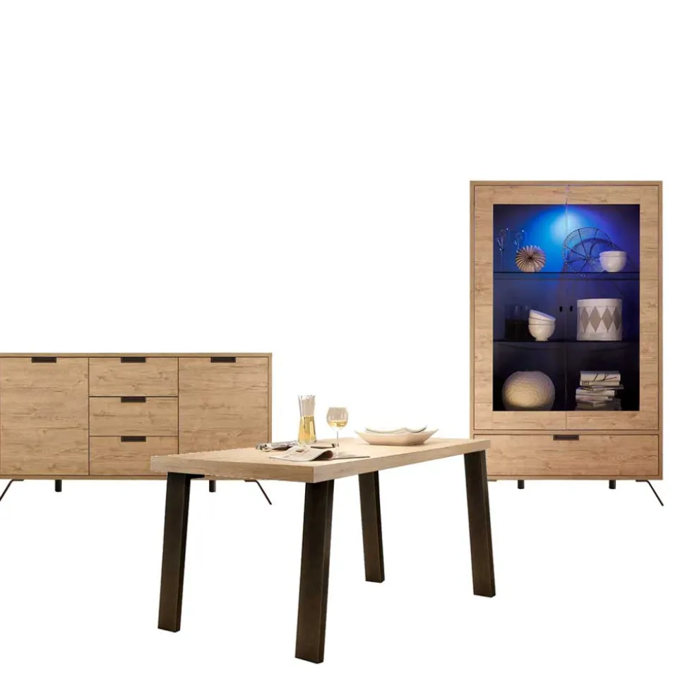 Retro Esszimmer Einrichtung in Eiche - Rodonda (dreiteilig)