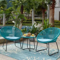 Retro Geflechtstuhl Gruppe in Türkis - Sparkle (dreiteilig)