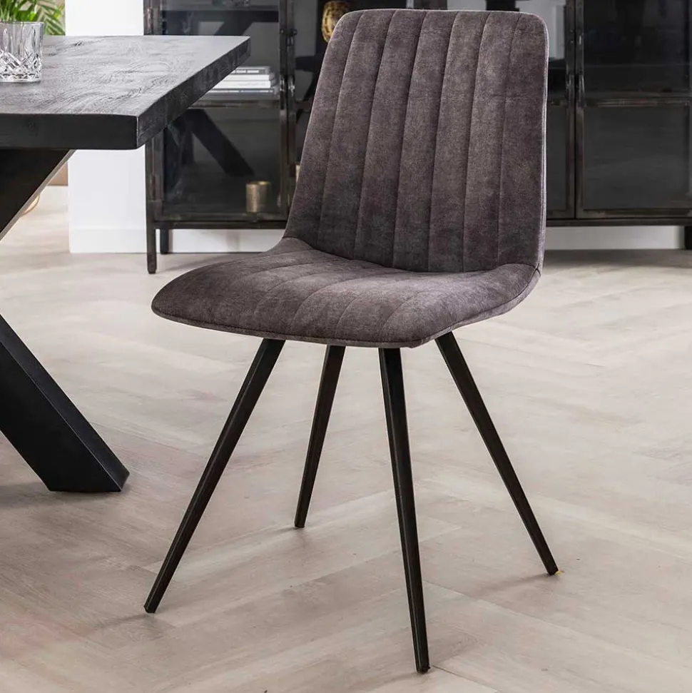 Retro Küchenstühle in Grau Samt - Valjita (4er Set)