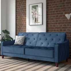 Retro Schlafsofa in Blau und Nussbaum Braun - Ziovarica