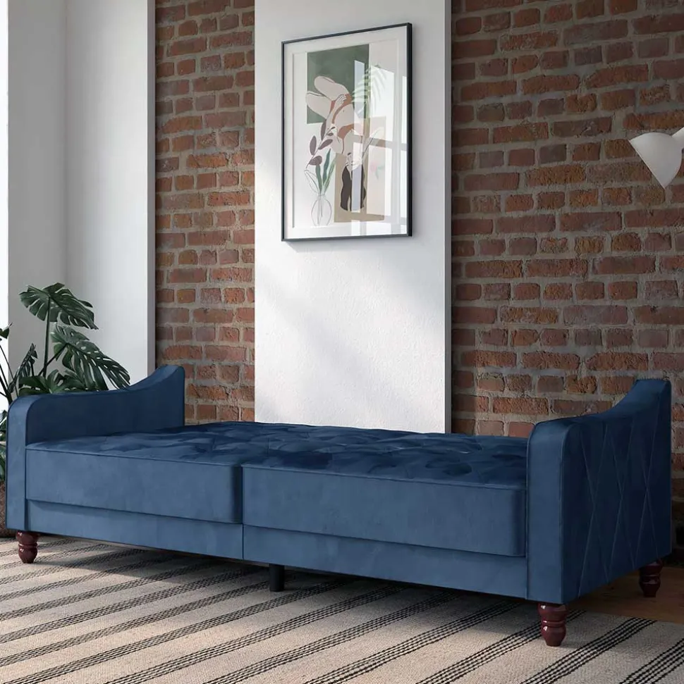 Retro Schlafsofa in Blau und Nussbaum Braun - Ziovarica