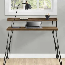 Retro Schreibtisch in Walnuss Optik & Schwarz - Filumenta