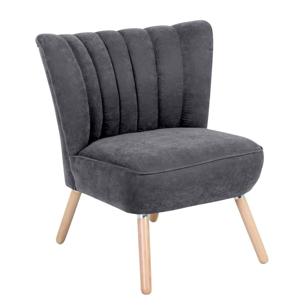 Retro Style Sessel in Anthrazit Velours - Valentino