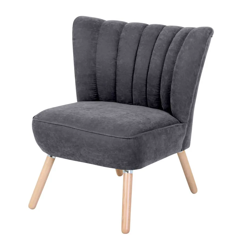 Retro Style Sessel in Anthrazit Velours - Valentino