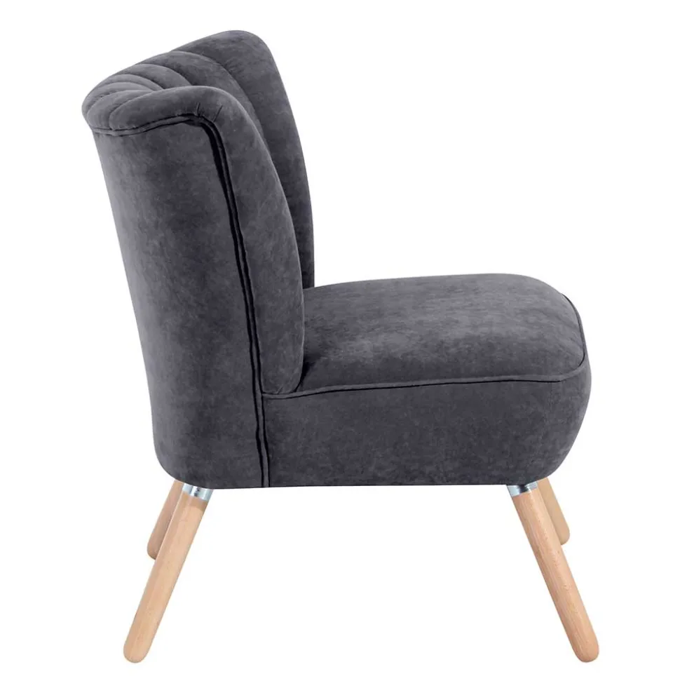 Retro Style Sessel in Anthrazit Velours - Valentino