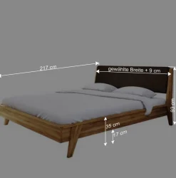 Retrobett aus Wildeiche & Kunstleder - Hardus (dreiteilig)
