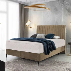 Retrodesign Boxspringbett in Beige Velours - Hannah