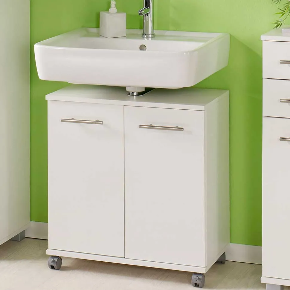 Rollbarer Waschbeckenunterschrank in Weiß - Amassa