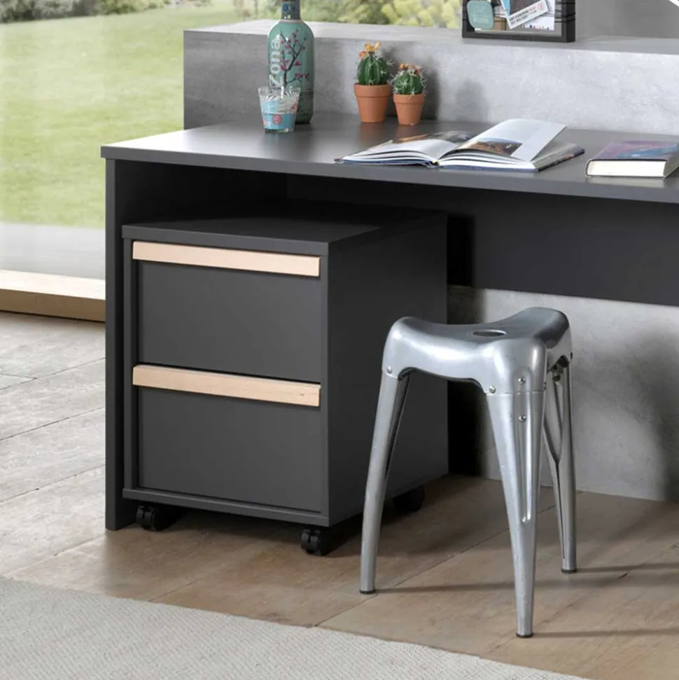 Rollcontainer in Grau mit Buche - Navlius