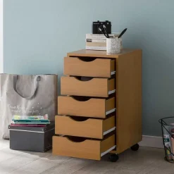 Rollcontainer mit 5 Schubladen in Buche - Livisica