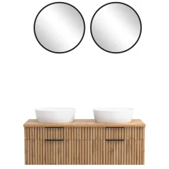 Runde Bad-Lichtspiegel & 2er Waschtisch - Crystoga (dreiteilig)