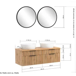 Runde Bad-Lichtspiegel & 2er Waschtisch - Crystoga (dreiteilig)