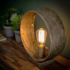 Runde Industrial Tischleuchte in Nickelfarben - Ayero