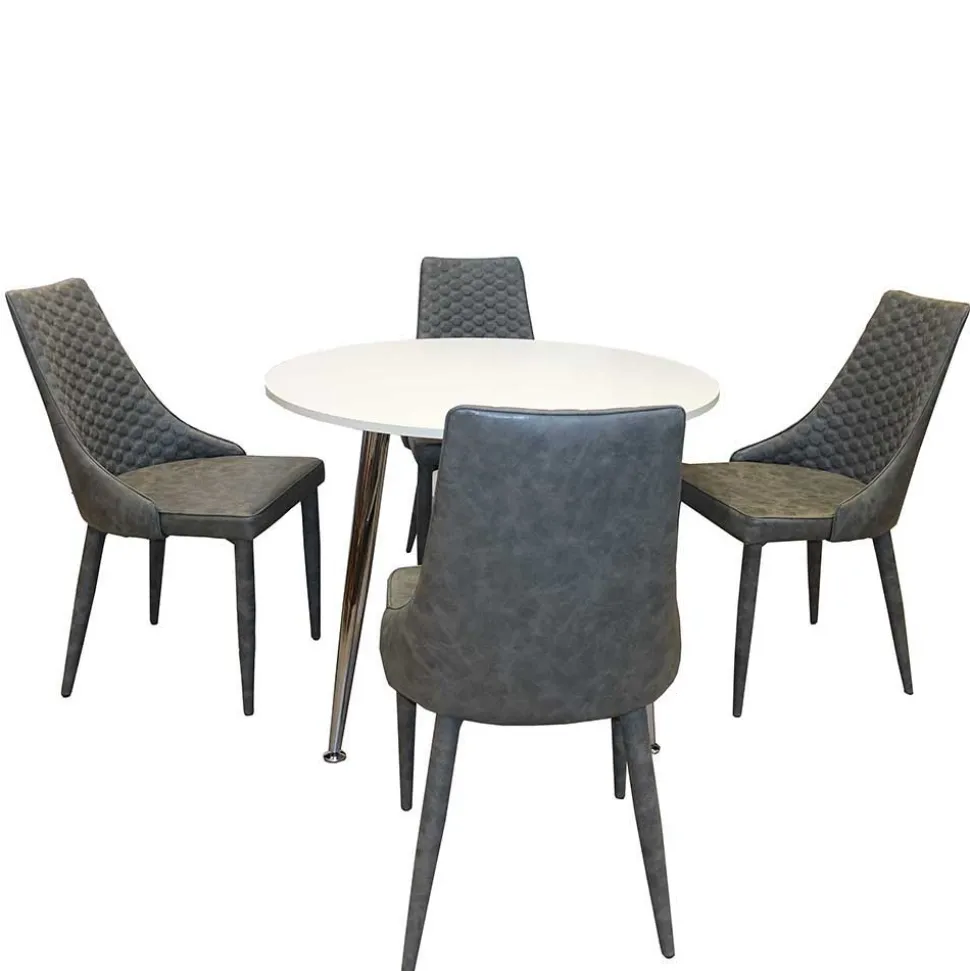Runde Tischgruppe Woodstock mit Kunstleder Polsterstühlen Grau (fünfteilig)