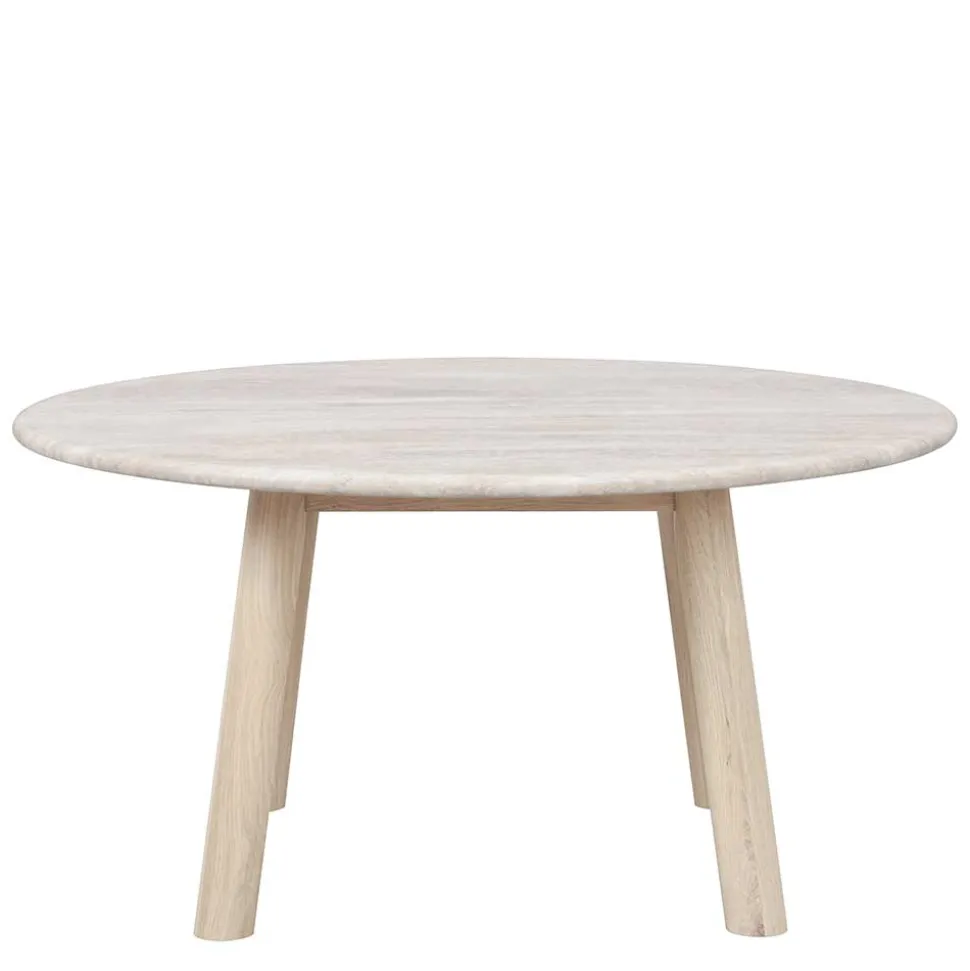 Runder Couchtisch mit Steinplatte Travertin Beige - Wroniko