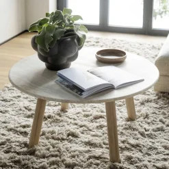 Runder Couchtisch mit Steinplatte Travertin Beige - Wroniko