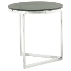 Runder Design Beistelltisch mit Glasplatte Schwarz - Steven