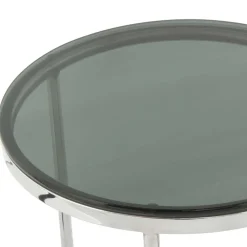 Runder Design Beistelltisch mit Glasplatte Schwarz - Steven