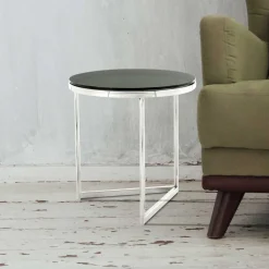 Runder Design Beistelltisch mit Glasplatte Schwarz - Steven