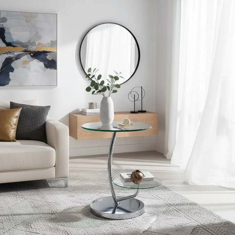 Runder Designtisch mit 2 Glasplatten - Conoro