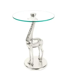 Runder Glas Beistelltisch mit Giraffe als Fuß - Fenya