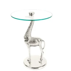 Runder Glas Beistelltisch mit Giraffe als Fuß - Fenya
