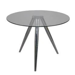 Runder Glastisch mit 3-Fußgestell in Chrom - Convilla