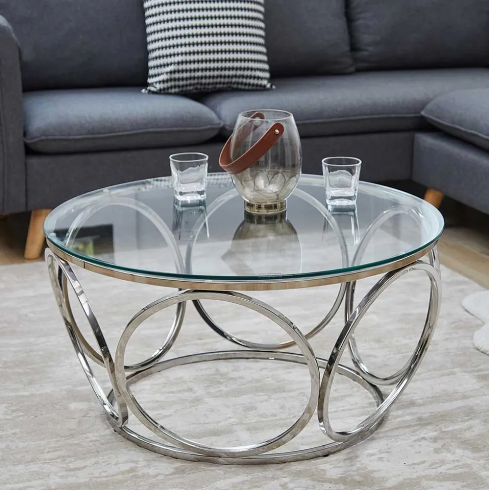 Runder Glas-Wohnzimmertisch mit Ringgestell - Barnetto