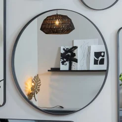 Runder Hängespiegel in Schwarz 80x80x5 - Mion