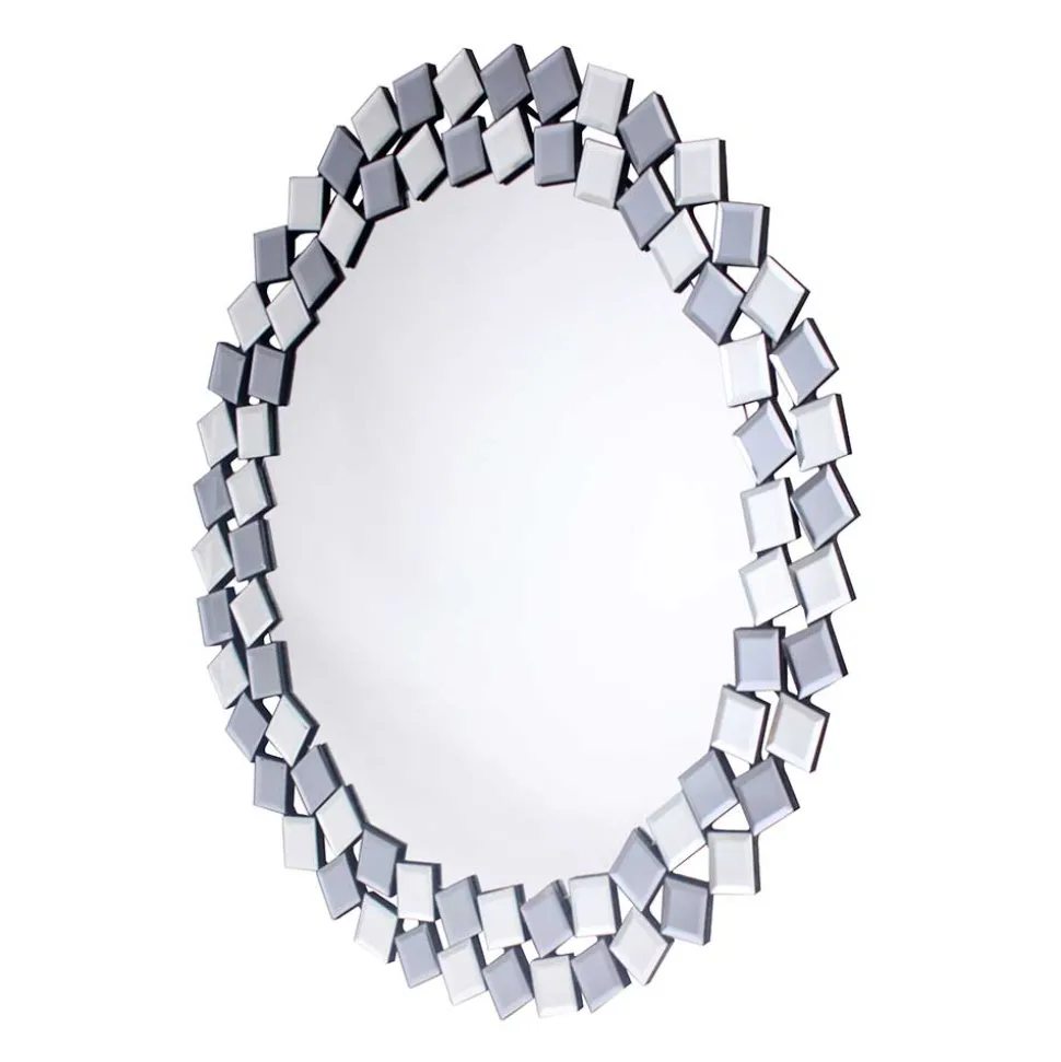 Runder Hängespiegel in Silber & Grau - Compadro